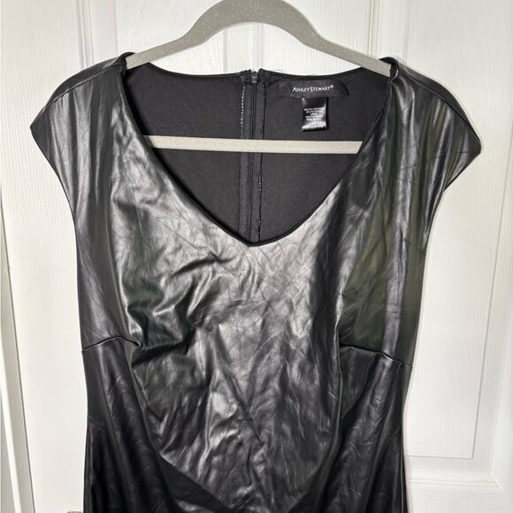 Ashley Stewart Black Faux Leather Fringe Maxi Dress V Neck Size 12 - Picture 2 of 7